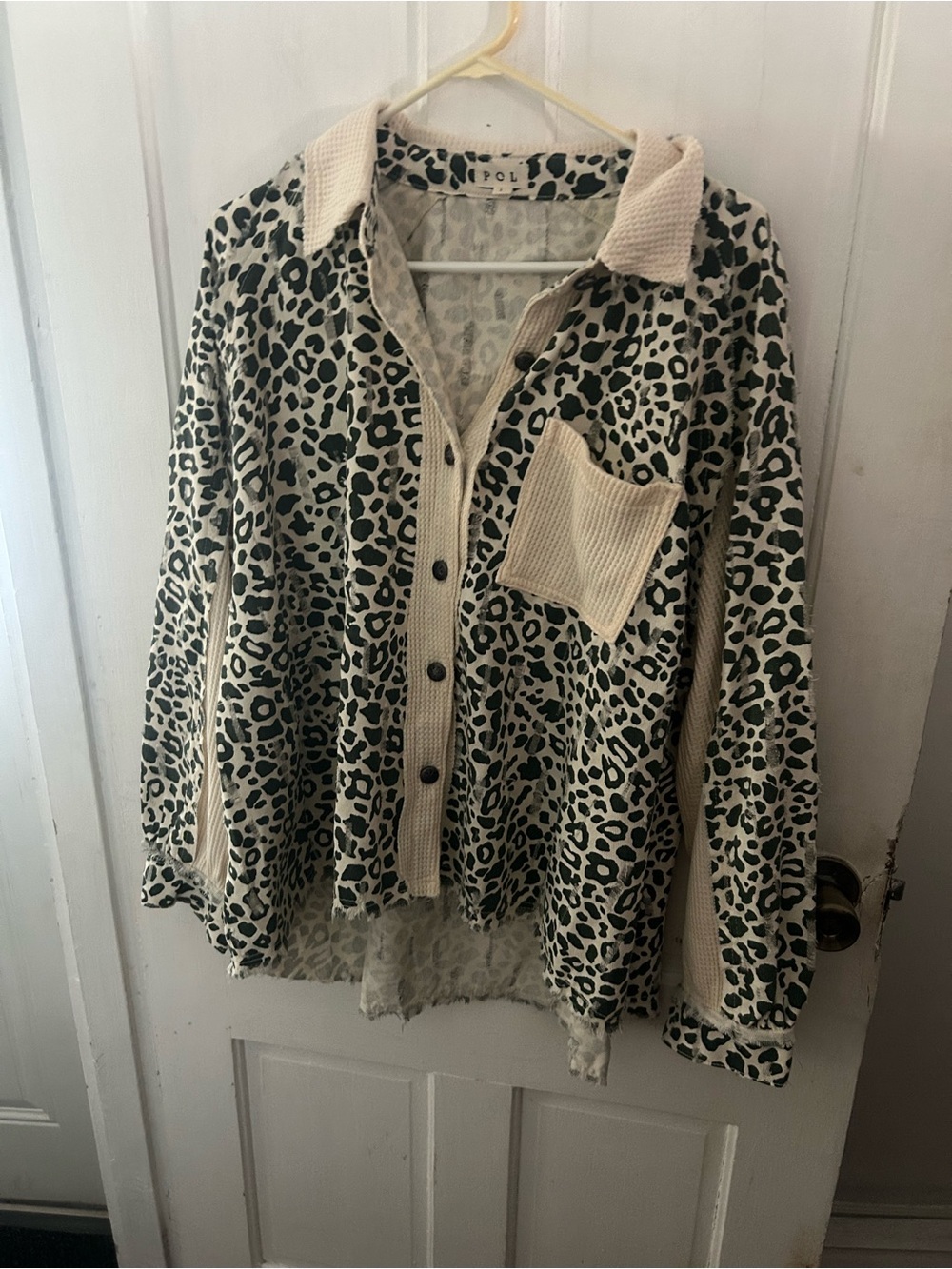 POL Cream and Black Leopard Teddy Button-Up Jacket